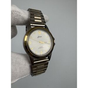 Vintage Belair Titanium Luminous Dial Watch 18K Gold Plated Wood Grain Arabic